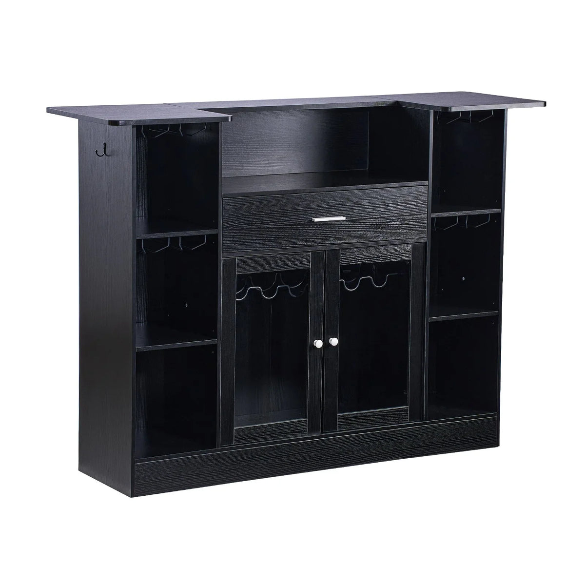 VEVOR Home Bar Unit, Wine Bar Cabinet Table 4-Tier with Storage Drawer Shelves, Wine Glass Holder, Bottle Rack, LED Light, Wood & Metal Liquor Cabinet for Home, Basement, Kitchen, Living Room, Black - View 9