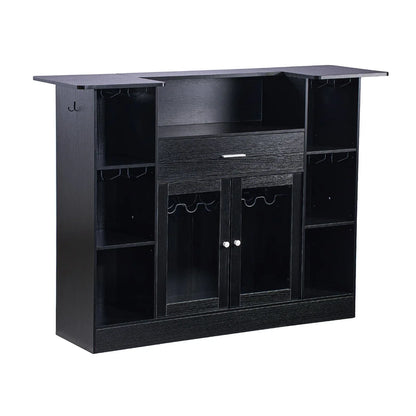 VEVOR Home Bar Unit, Wine Bar Cabinet Table 4-Tier with Storage Drawer Shelves, Wine Glass Holder, Bottle Rack, LED Light, Wood & Metal Liquor Cabinet for Home, Basement, Kitchen, Living Room, Black - View 9