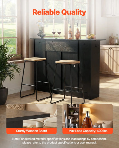 VEVOR Home Bar Unit, Wine Bar Cabinet Table 4-Tier with Storage Drawer Shelves, Wine Glass Holder, Bottle Rack, LED Light, Wood & Metal Liquor Cabinet for Home, Basement, Kitchen, Living Room, Black - View 3