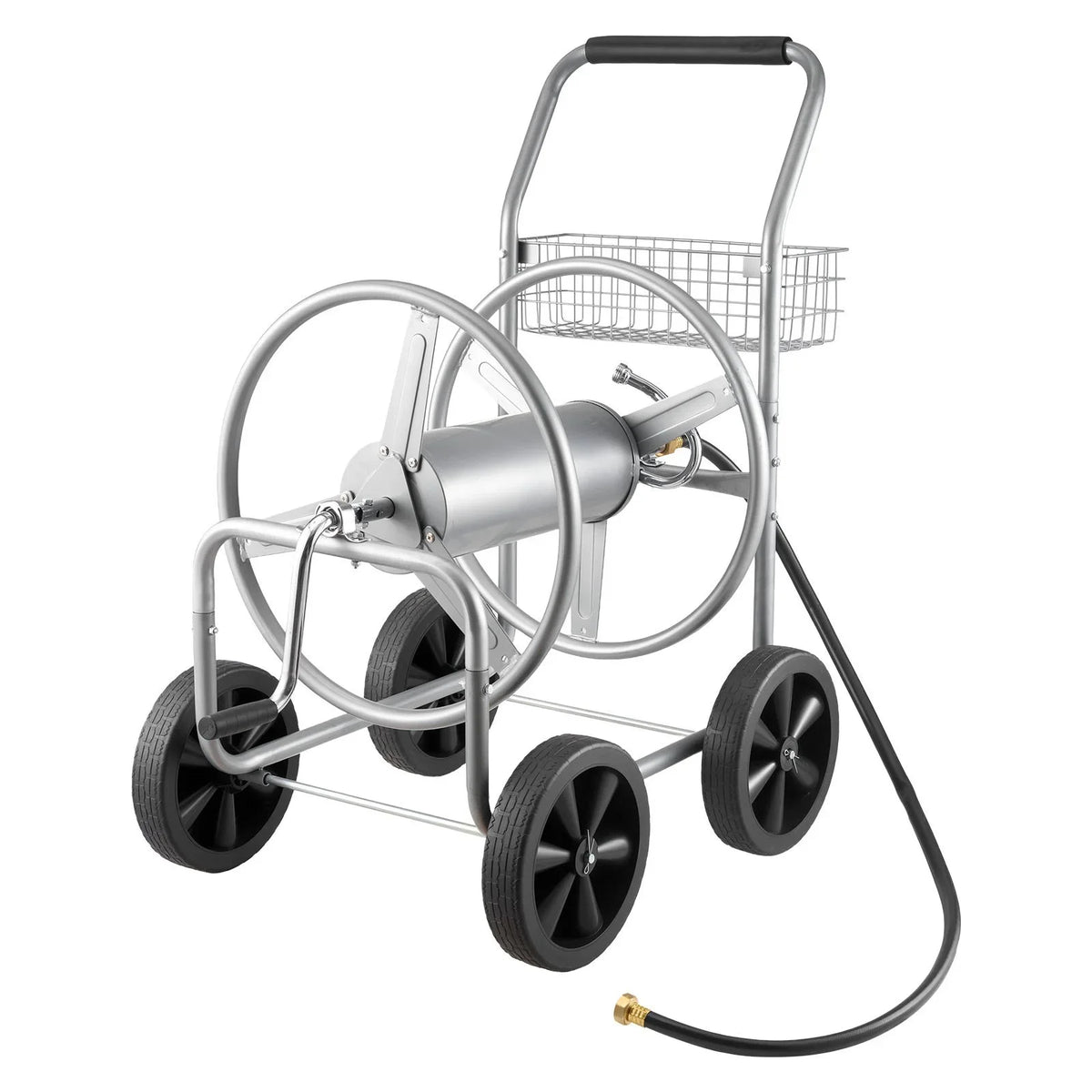 VEVOR Hose Reel Cart, Hold Up to 250 ft of 5/8’’ Hose, Garden Water Hose Carts Mobile Tools with 4 Wheels, Heavy Duty Powder-coated Steel Outdoor Planting with Storage Basket, for Garden, Yard, Lawn
