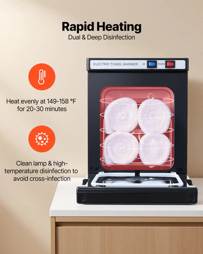 VEVOR Hot Towel Warmer, 1.1 gal Small Towel Warmer Cabinet with Clip & Stainless Steel Rack, Holds up 8-12 Towels, Portable All-Round Heating Cabinet for Spa, Barber, Manicures, Massage, Salon, Black - View 2