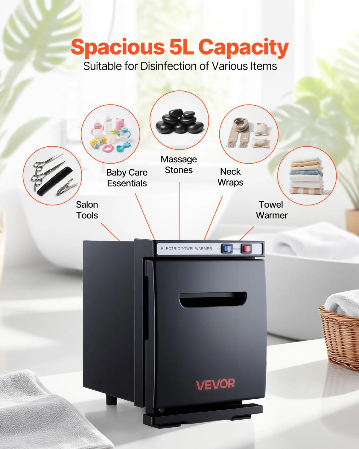 VEVOR Hot Towel Warmer, 1.1 gal Small Towel Warmer Cabinet with Clip & Stainless Steel Rack, Holds up 8-12 Towels, Portable All-Round Heating Cabinet for Spa, Barber, Manicures, Massage, Salon, Black - View 3