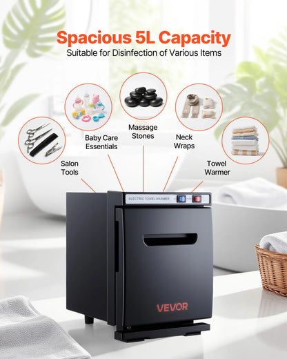 VEVOR Hot Towel Warmer, 1.1 gal Small Towel Warmer Cabinet with Clip & Stainless Steel Rack, Holds up 8-12 Towels, Portable All-Round Heating Cabinet for Spa, Barber, Manicures, Massage, Salon, Black - View 3