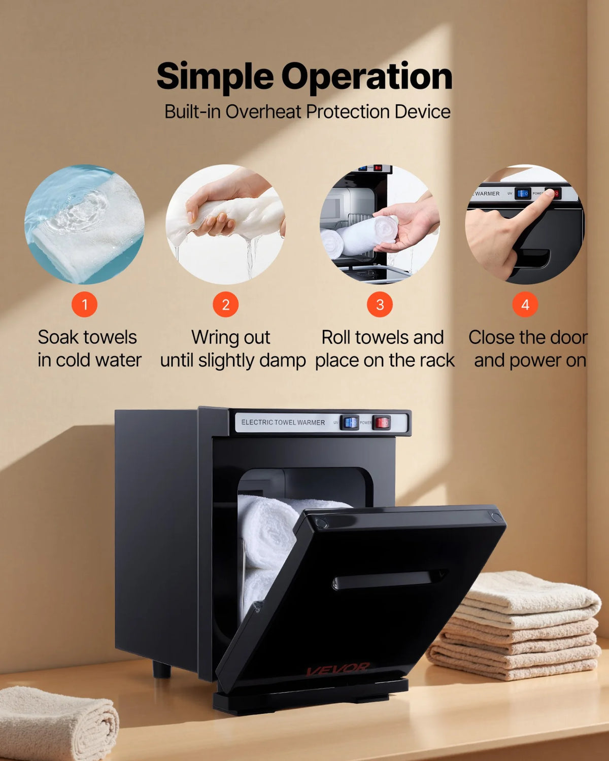 VEVOR Hot Towel Warmer, 1.1 gal Small Towel Warmer Cabinet with Clip & Stainless Steel Rack, Holds up 8-12 Towels, Portable All-Round Heating Cabinet for Spa, Barber, Manicures, Massage, Salon, Black - View 5