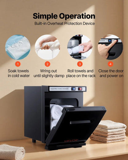 VEVOR Hot Towel Warmer, 1.1 gal Small Towel Warmer Cabinet with Clip & Stainless Steel Rack, Holds up 8-12 Towels, Portable All-Round Heating Cabinet for Spa, Barber, Manicures, Massage, Salon, Black - View 5