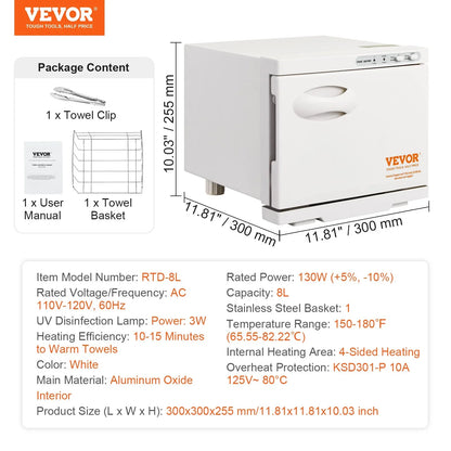 VEVOR Hot Towel Warmer, 8L Spa Hot Towel Warmer Cabinet, 2-in-1 Towel Warmer with Stainless Steel Rack, Holds up to 16 Towels, All-round Heating for Facials, SPA, Massage, Salon, Bathroom, Esthetician - View 11
