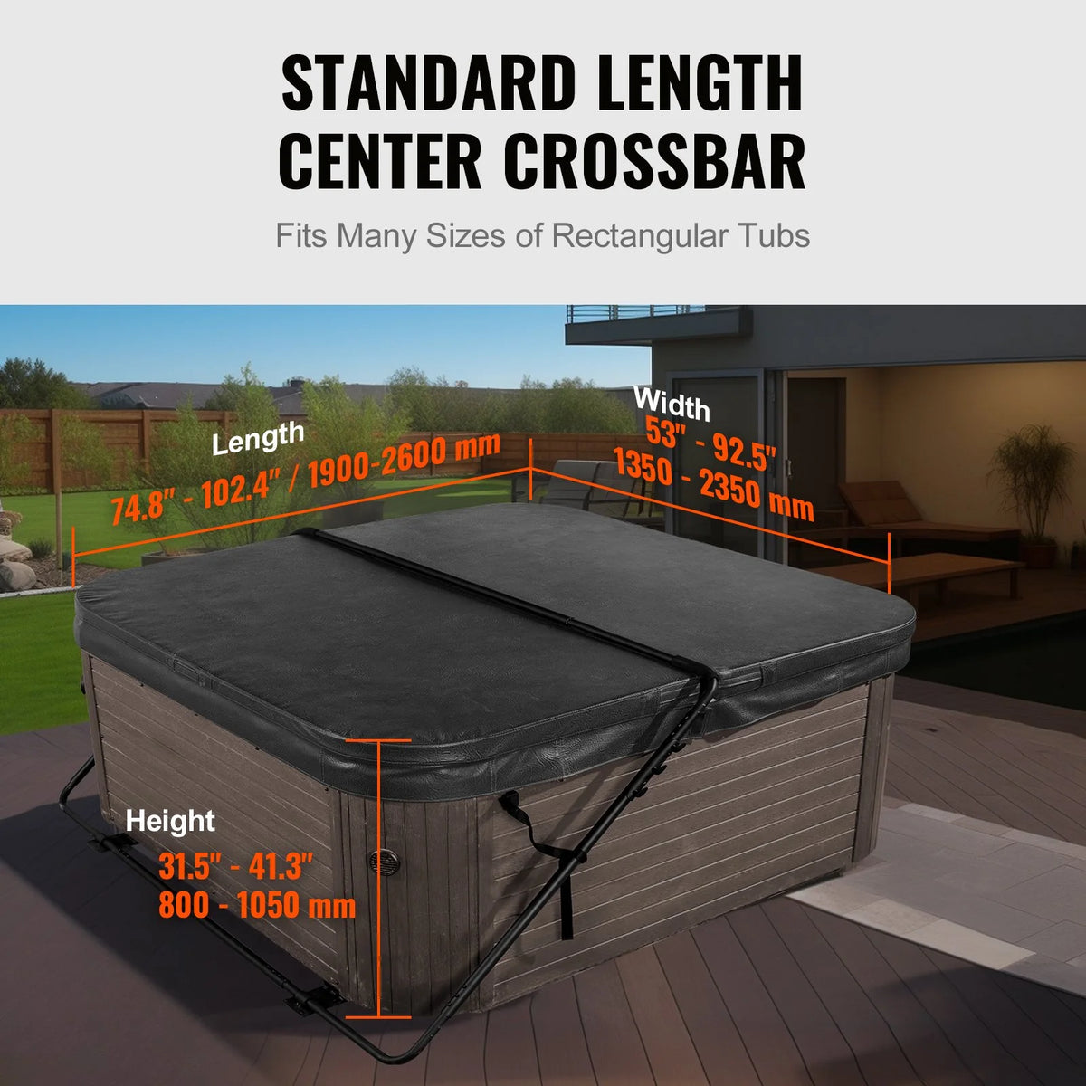 VEVOR Hot Tub Cover Lift, Spa Cover Lift, Height 31.5" - 41.3" Width 53" - 92.5" Adjustable, Installed at the Bottom on One Side, Suitable for Various Sizes of Rectangular Bathtubs, Hot Tubs, Spa - View 2