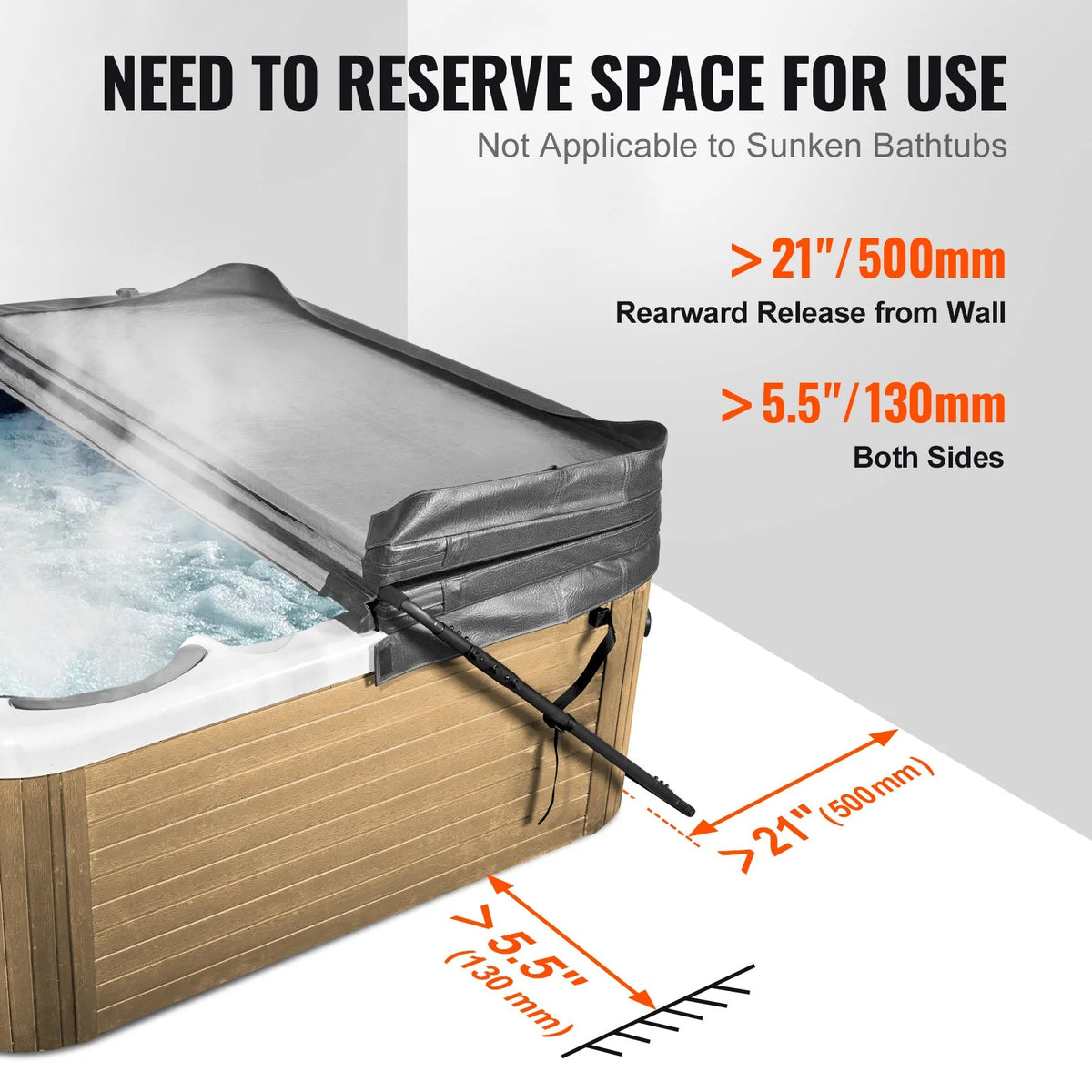 VEVOR Hot Tub Cover Lift, Spa Cover Lift, Height 31.5" - 41.3" Width 53" - 92.5" Adjustable, Installed at the Bottom on One Side, Suitable for Various Sizes of Rectangular Bathtubs, Hot Tubs, Spa - View 5