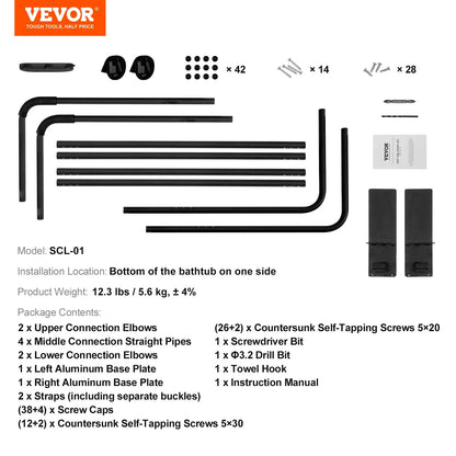 VEVOR Hot Tub Cover Lift, Spa Cover Lift, Height 31.5" - 41.3" Width 53" - 92.5" Adjustable, Installed at the Bottom on One Side, Suitable for Various Sizes of Rectangular Bathtubs, Hot Tubs, Spa - View 6