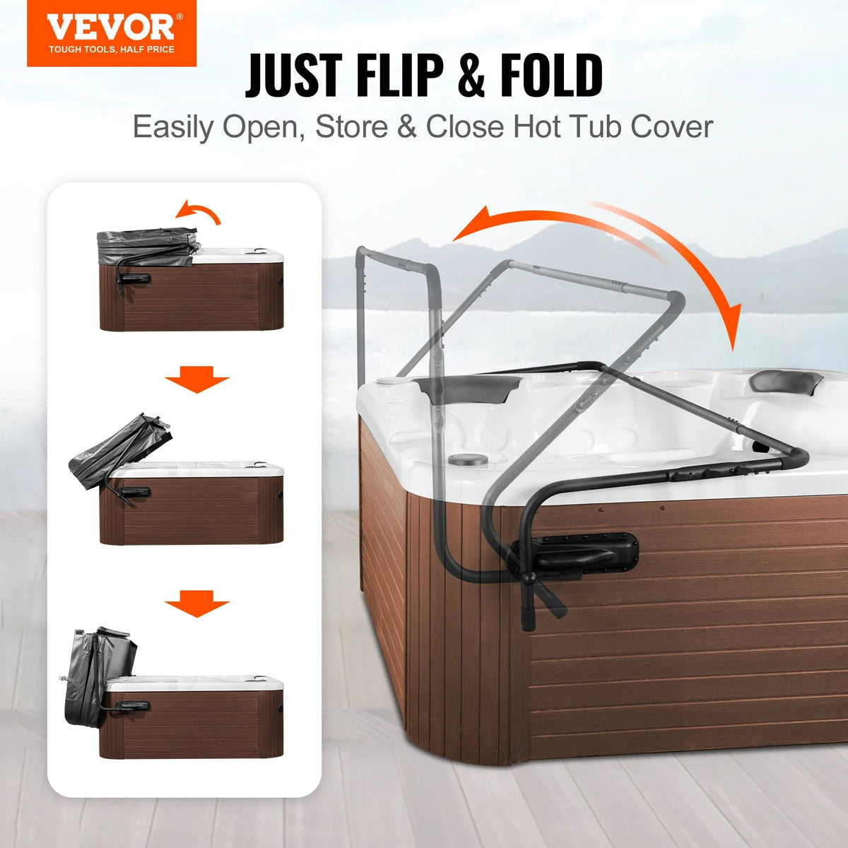 VEVOR Hot Tub Cover Lift, Spa Cover Lift, Height 31.5" - 41.3" Width 69" - 100.5" Adjustable, Installed on Both Sides at the Top, Suitable for Various Sizes of Rectangular Bathtubs, Hot Tubs, Spa - View 2