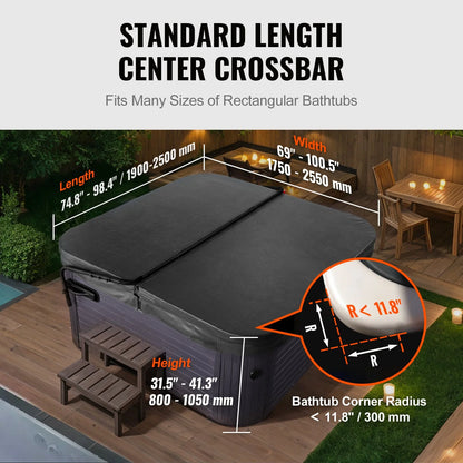 VEVOR Hot Tub Cover Lift, Spa Cover Lift, Height 31.5" - 41.3" Width 69" - 100.5" Adjustable, Installed on Both Sides at the Top, Suitable for Various Sizes of Rectangular Bathtubs, Hot Tubs, Spa - View 3