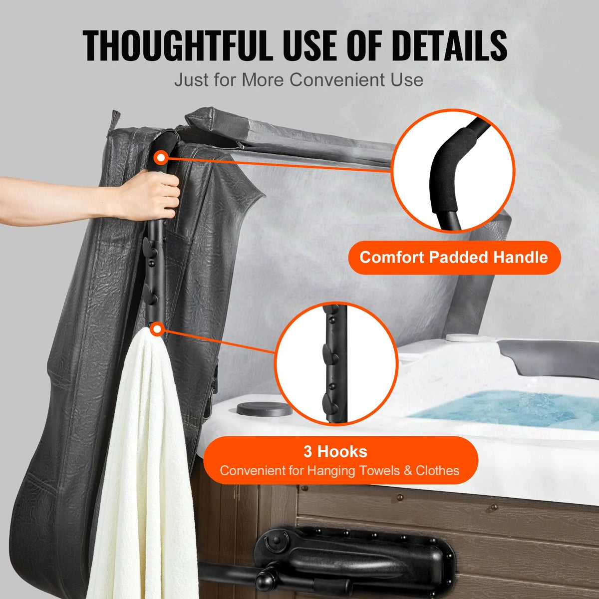 VEVOR Hot Tub Cover Lift, Spa Cover Lift, Height 31.5" - 41.3" Width 69" - 100.5" Adjustable, Installed on Both Sides at the Top, Suitable for Various Sizes of Rectangular Bathtubs, Hot Tubs, Spa - View 5