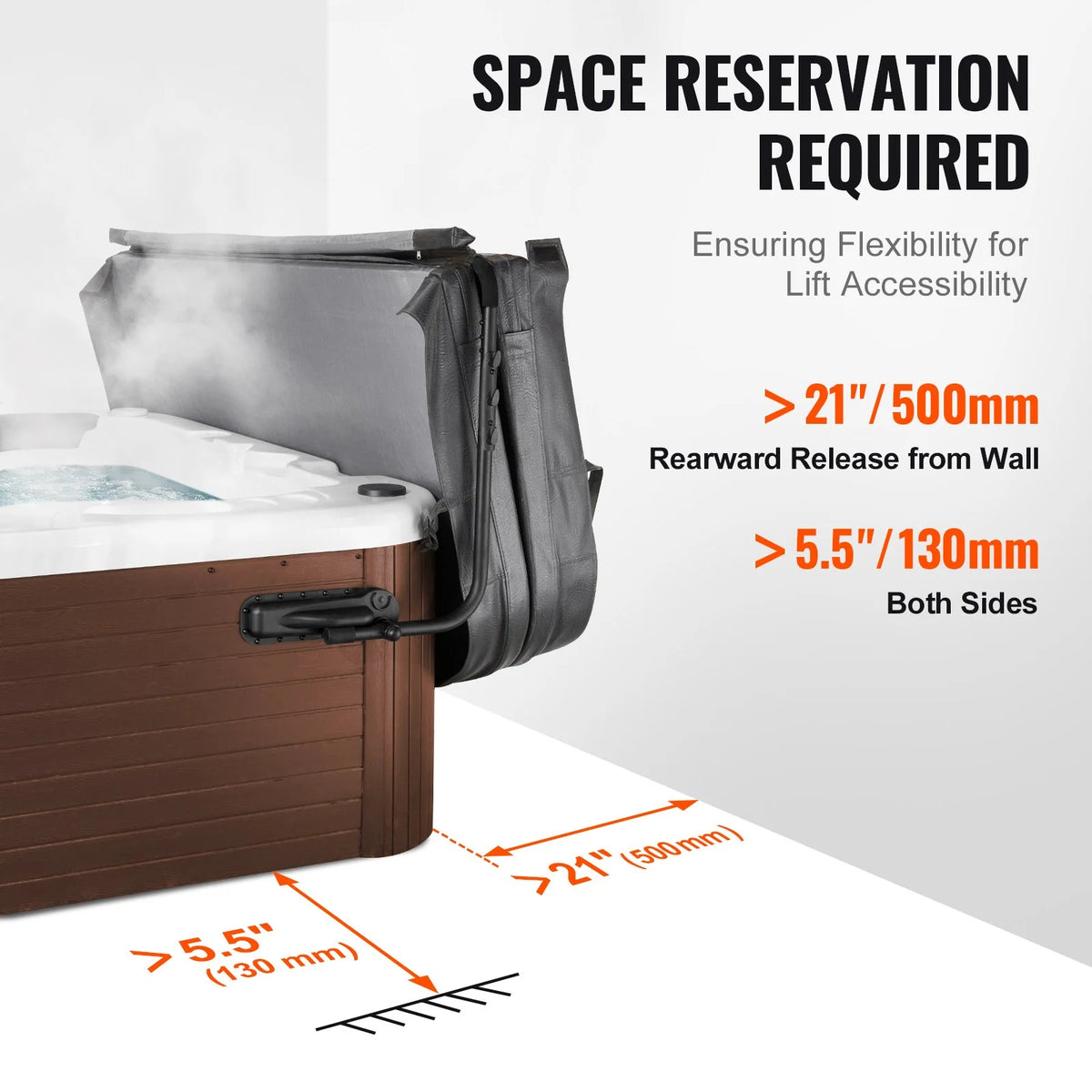 VEVOR Hot Tub Cover Lift, Spa Cover Lift, Height 31.5" - 41.3" Width 69" - 100.5" Adjustable, Installed on Both Sides at the Top, Suitable for Various Sizes of Rectangular Bathtubs, Hot Tubs, Spa - View 6