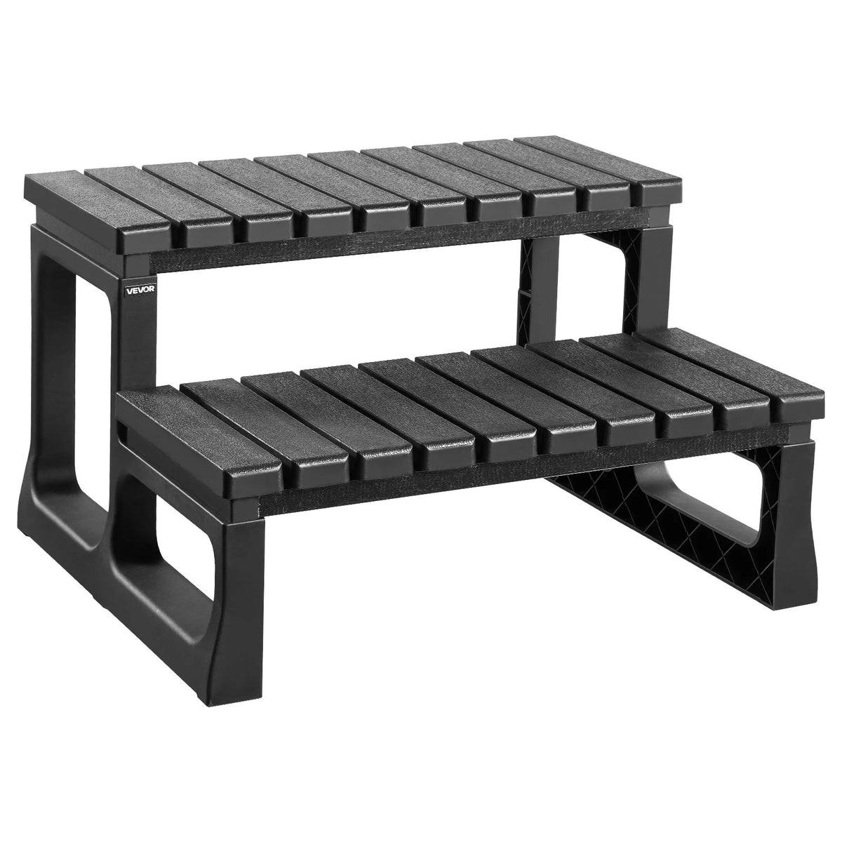 VEVOR Hot Tub Steps, 2-Step Spa Outdoor Stairs, Heavy Duty 23.6 inch Wide PP Above-Ground/Inflatable Pool Ladder with 320 lbs Weight Capacity, Multi-Use for Porch, Patio, Deck, Campers, Black - View 9