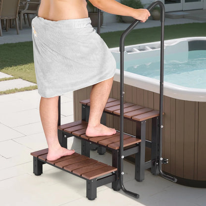 VEVOR Hot Tub Steps with Handrail, 3-Step Spa Outdoor Stairs, Heavy Duty 25.2 inch Wide Above-Ground/Inflatable Pool Ladder with 550 lbs Weight Capacity, Multi-Use for Porch, Patio, Deck, Trailers
