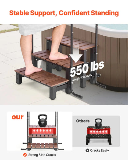 VEVOR Hot Tub Steps with Handrail, 3-Step Spa Outdoor Stairs, Heavy Duty 25.2 inch Wide Above-Ground/Inflatable Pool Ladder with 550 lbs Weight Capacity, Multi-Use for Porch, Patio, Deck, Trailers - View 2