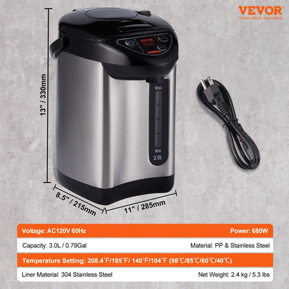 VEVOR Hot Water Dispenser, Adjustable 4 Temperatures Water Boiler and Warmer, 304 Stainless Steel Countertop Water Heater, 3-Way Dispense for Tea, Coffee and Baby Formula, 3L/102 oz - View 6