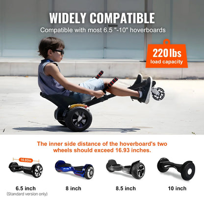 VEVOR Hoverboard Seat Attachment, for 6.5" 8" 8.5" 10" Hoverboards, with LED Lights, Grips Control, Adjustable Frame Length and 220 LBS Load Capacity, Hover Board Go Karts Accessory, for Kids Adults - View 11