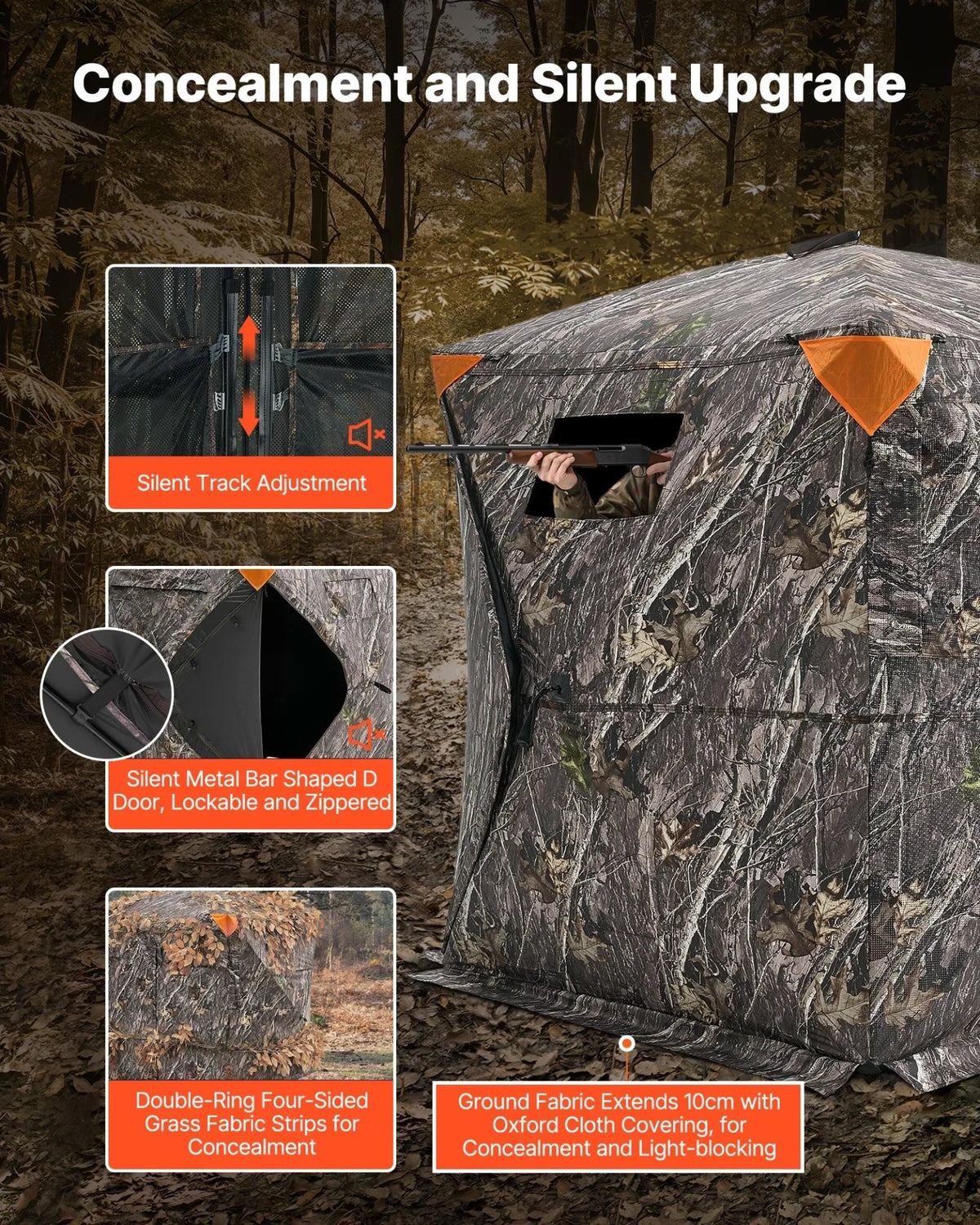 VEVOR Hunting Blind, 270° See Through Ground Blind, 1-2 Person Pop Up Deer Blind for Hunting with Carrying Bag, Portable Resilient Hunting Tent, One-Way See-Through Mesh for Turkey and Deer Hunting - View 4