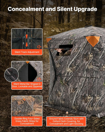 VEVOR Hunting Blind, 270° See Through Ground Blind, 1-2 Person Pop Up Deer Blind for Hunting with Carrying Bag, Portable Resilient Hunting Tent, One-Way See-Through Mesh for Turkey and Deer Hunting - View 4