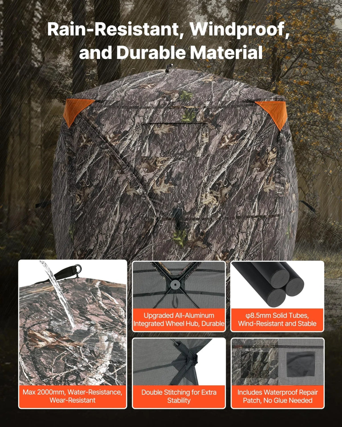 VEVOR Hunting Blind, 270° See Through Ground Blind, 1-2 Person Pop Up Deer Blind for Hunting with Carrying Bag, Portable Resilient Hunting Tent, One-Way See-Through Mesh for Turkey and Deer Hunting - View 5