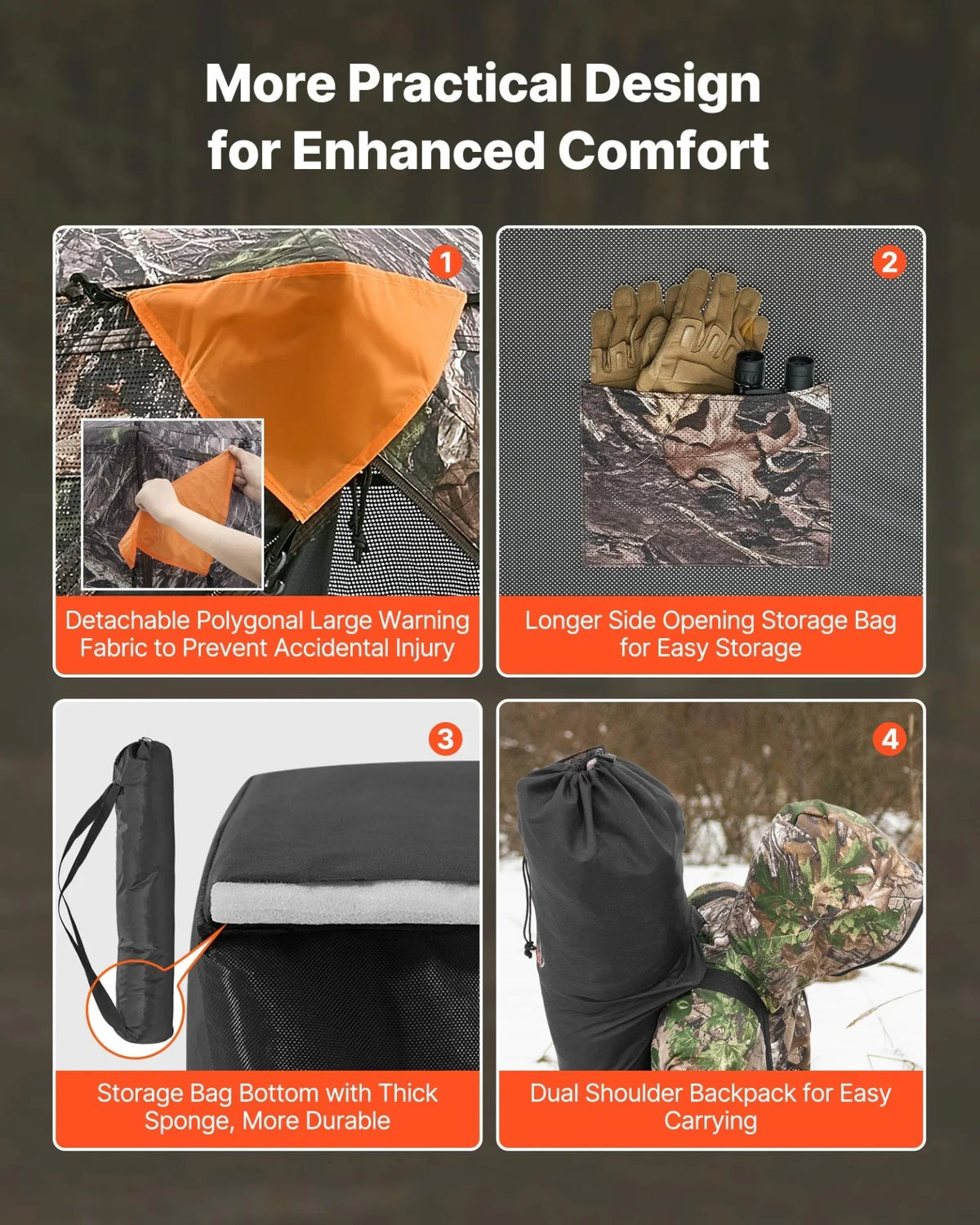 VEVOR Hunting Blind, 270° See Through Ground Blind, 1-2 Person Pop Up Deer Blind for Hunting with Carrying Bag, Portable Resilient Hunting Tent, One-Way See-Through Mesh for Turkey and Deer Hunting - View 6