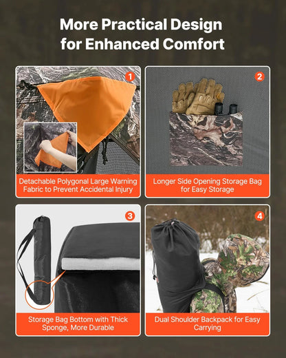 VEVOR Hunting Blind, 270° See Through Ground Blind, 1-2 Person Pop Up Deer Blind for Hunting with Carrying Bag, Portable Resilient Hunting Tent, One-Way See-Through Mesh for Turkey and Deer Hunting - View 6