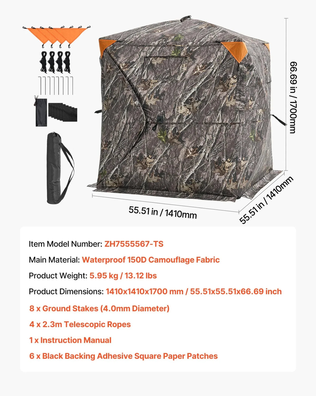 VEVOR Hunting Blind, 270° See Through Ground Blind, 1-2 Person Pop Up Deer Blind for Hunting with Carrying Bag, Portable Resilient Hunting Tent, One-Way See-Through Mesh for Turkey and Deer Hunting - View 8