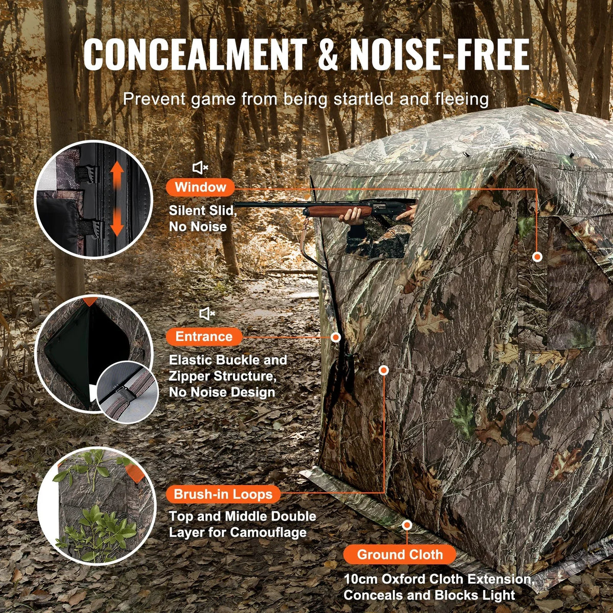 VEVOR Hunting Blind, 270° See Through Ground Blind, 2-3 Person Pop Up Deer Blind for Hunting with Carrying Bag, Portable Resilient Hunting Tent, 3 Horizontal Windows for Turkey and Deer Hunting - View 3