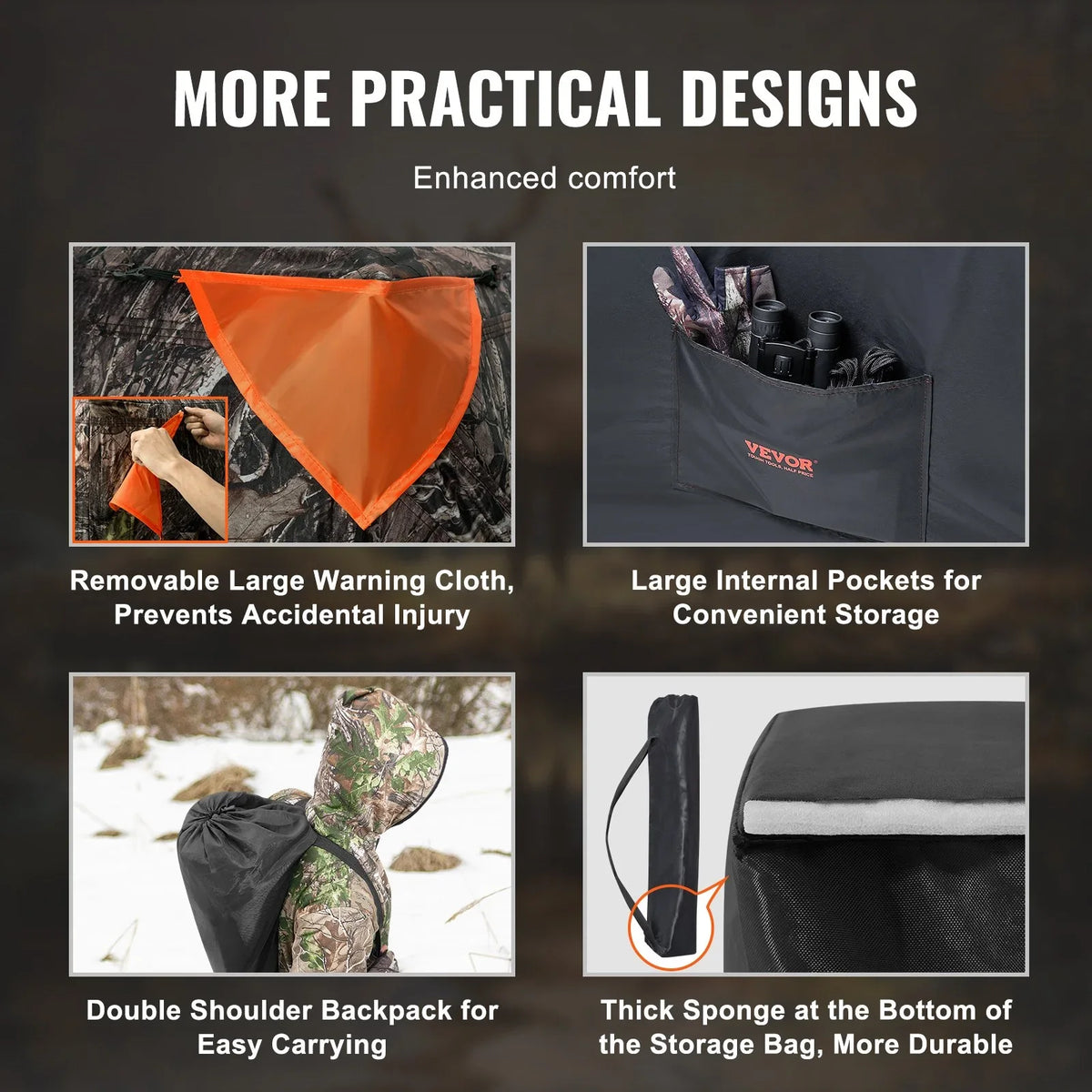 VEVOR Hunting Blind, 270° See Through Ground Blind, 2-3 Person Pop Up Deer Blind for Hunting with Carrying Bag, Portable Resilient Hunting Tent, 3 Horizontal Windows for Turkey and Deer Hunting - View 5