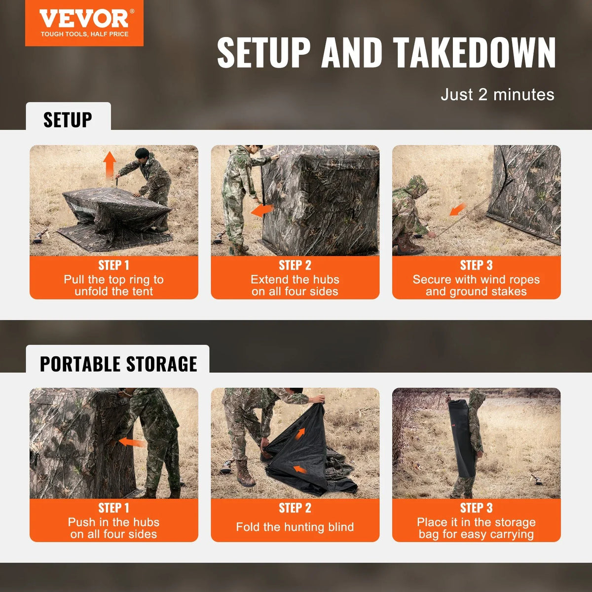 VEVOR Hunting Blind, 270° See Through Ground Blind, 2-3 Person Pop Up Deer Blind for Hunting with Carrying Bag, Portable Resilient Hunting Tent, 3 Horizontal Windows for Turkey and Deer Hunting - View 7
