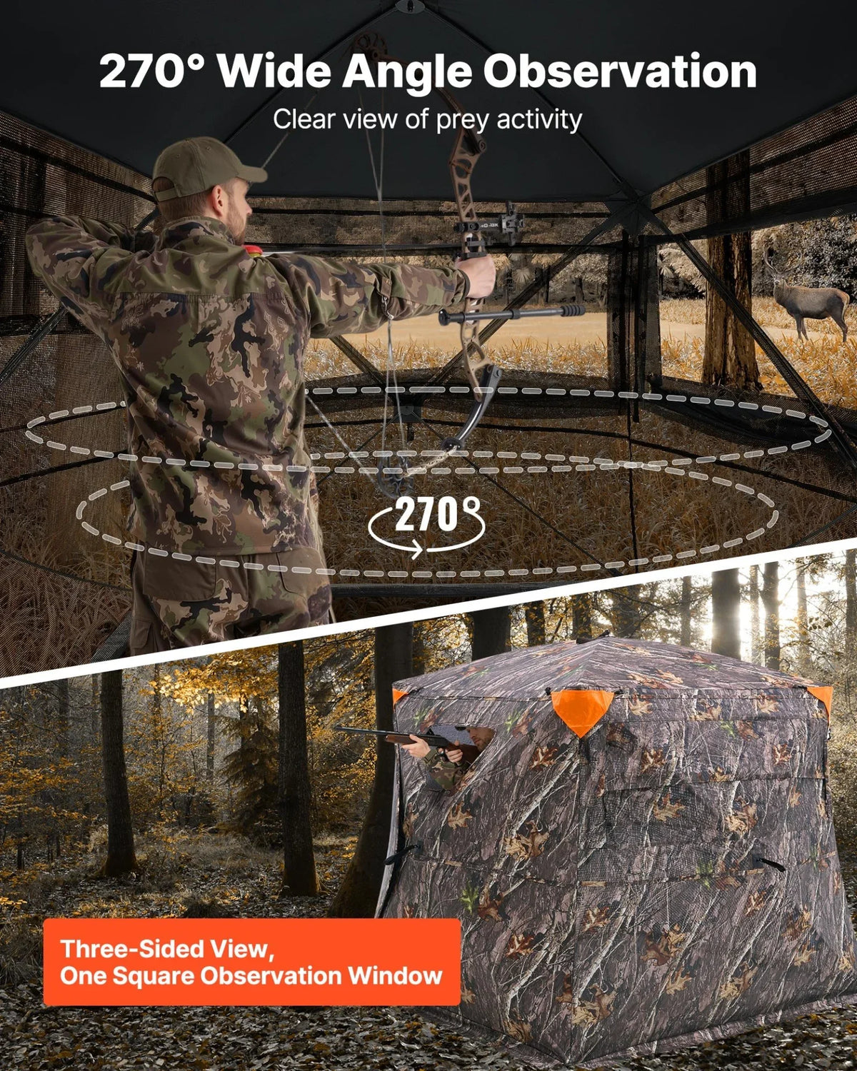 VEVOR Hunting Blind, 270° See Through Ground Blind, 4-5 Person Pop Up Deer Blind for Hunting with Carrying Bag, Portable Resilient Hunting Tent, One-Way See-Through Mesh for Turkey and Deer Hunting - View 2