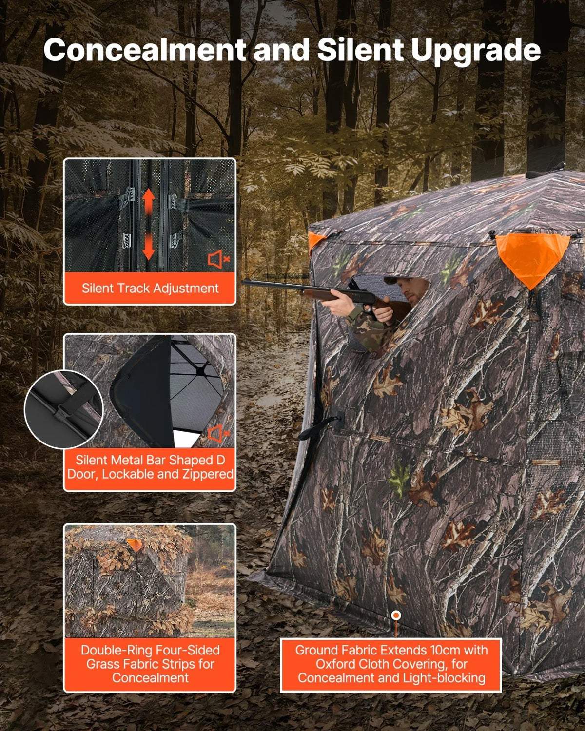VEVOR Hunting Blind, 270° See Through Ground Blind, 4-5 Person Pop Up Deer Blind for Hunting with Carrying Bag, Portable Resilient Hunting Tent, One-Way See-Through Mesh for Turkey and Deer Hunting - View 3
