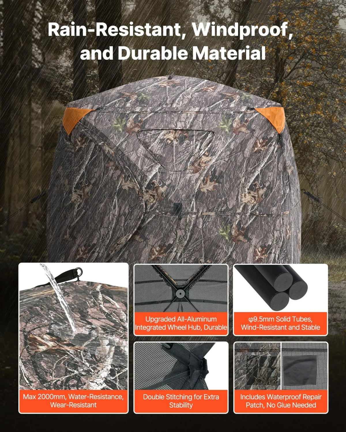 VEVOR Hunting Blind, 270° See Through Ground Blind, 4-5 Person Pop Up Deer Blind for Hunting with Carrying Bag, Portable Resilient Hunting Tent, One-Way See-Through Mesh for Turkey and Deer Hunting - View 4