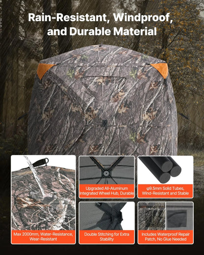 VEVOR Hunting Blind, 270° See Through Ground Blind, 4-5 Person Pop Up Deer Blind for Hunting with Carrying Bag, Portable Resilient Hunting Tent, One-Way See-Through Mesh for Turkey and Deer Hunting - View 4