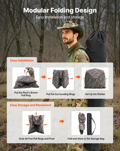 VEVOR Hunting Blind, 270° See Through Ground Blind, 4-5 Person Pop Up Deer Blind for Hunting with Carrying Bag, Portable Resilient Hunting Tent, One-Way See-Through Mesh for Turkey and Deer Hunting - View 6