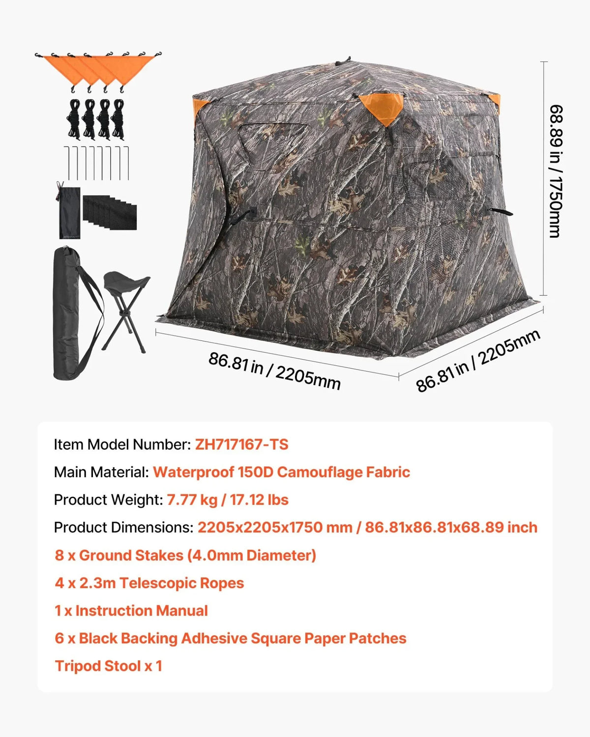 VEVOR Hunting Blind, 270° See Through Ground Blind, 4-5 Person Pop Up Deer Blind for Hunting with Carrying Bag, Portable Resilient Hunting Tent, One-Way See-Through Mesh for Turkey and Deer Hunting - View 7