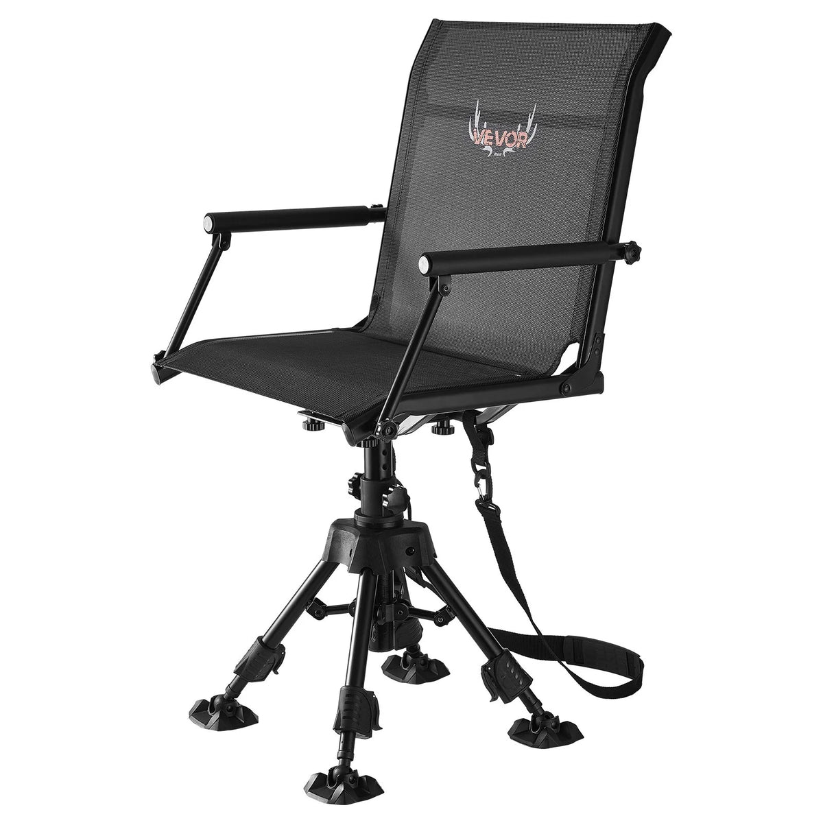 VEVOR Hunting Chair, 360° Silent Swivel, Foldable Portable Blind Chair, Heavy-Duty Steel Frame Ground Stool Seat,with Armrests, Anti-Sink Feet, Height Adjustable, 350 Lbs Capacity for Fishing Camping - View 10