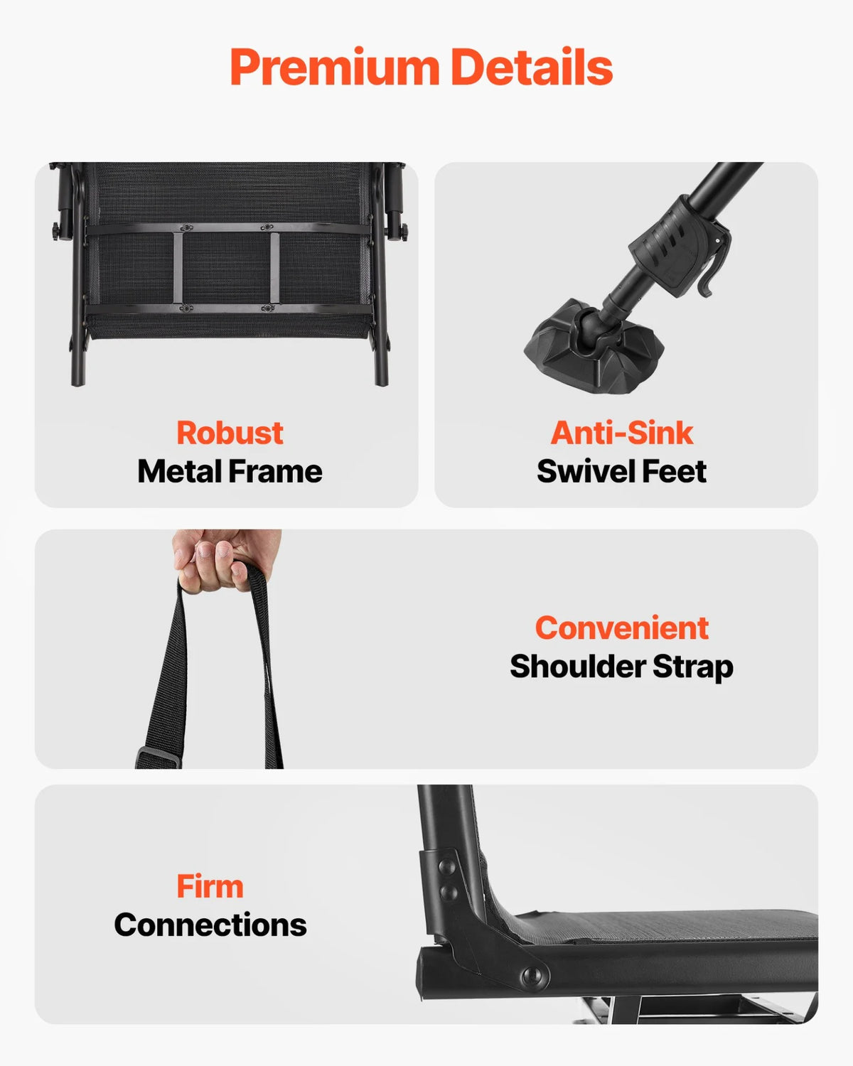 VEVOR Hunting Chair, 360° Silent Swivel, Foldable Portable Blind Chair, Heavy-Duty Steel Frame Ground Stool Seat,with Armrests, Anti-Sink Feet, Height Adjustable, 350 Lbs Capacity for Fishing Camping - View 4
