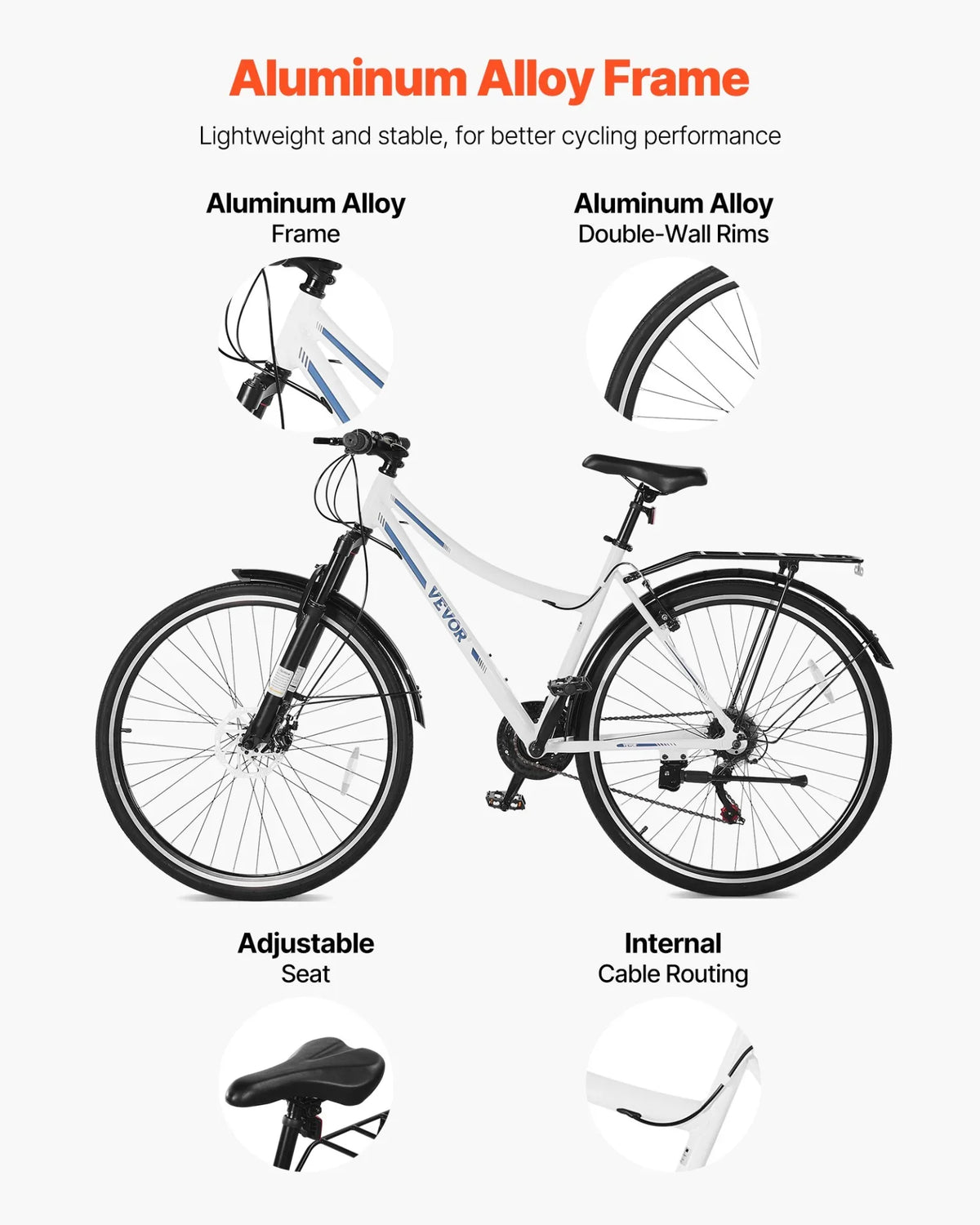 VEVOR Hybrid Bike Mens Hybrid Bicycle City Commuter Bikes 700c 21-Speed Shimano - View 2