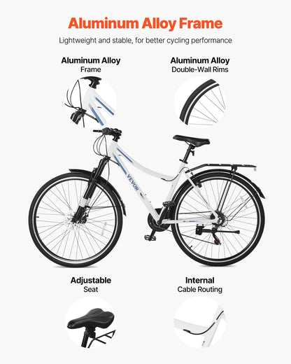 VEVOR Hybrid Bike Mens Hybrid Bicycle City Commuter Bikes 700c 21-Speed Shimano - View 2