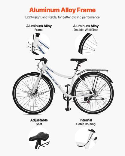 VEVOR Hybrid Bike Mens Hybrid Bicycle City Commuter Bikes 700c 7-Speed Shimano - View 2