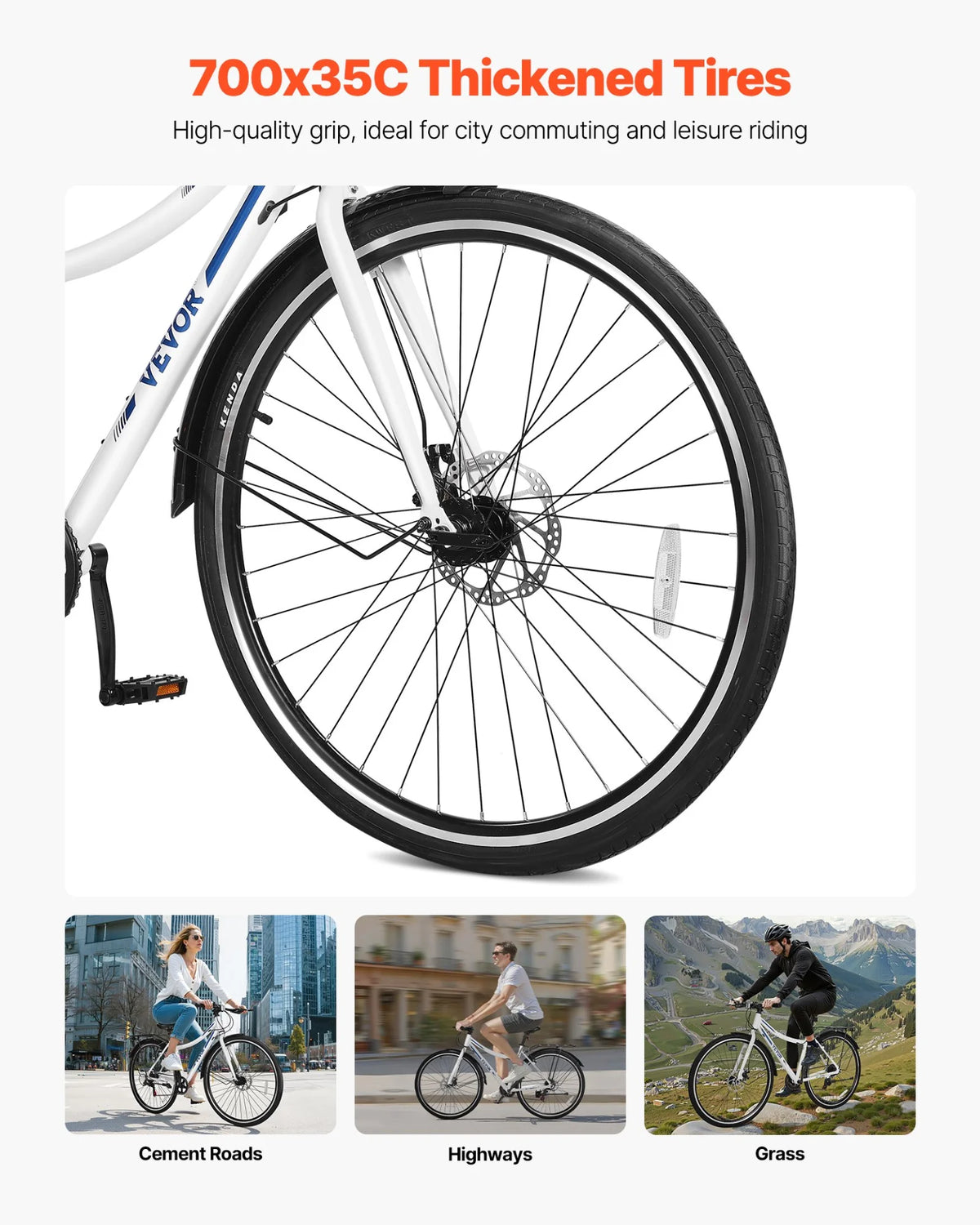 VEVOR Hybrid Bike Mens Hybrid Bicycle City Commuter Bikes 700c 7-Speed Shimano - View 5