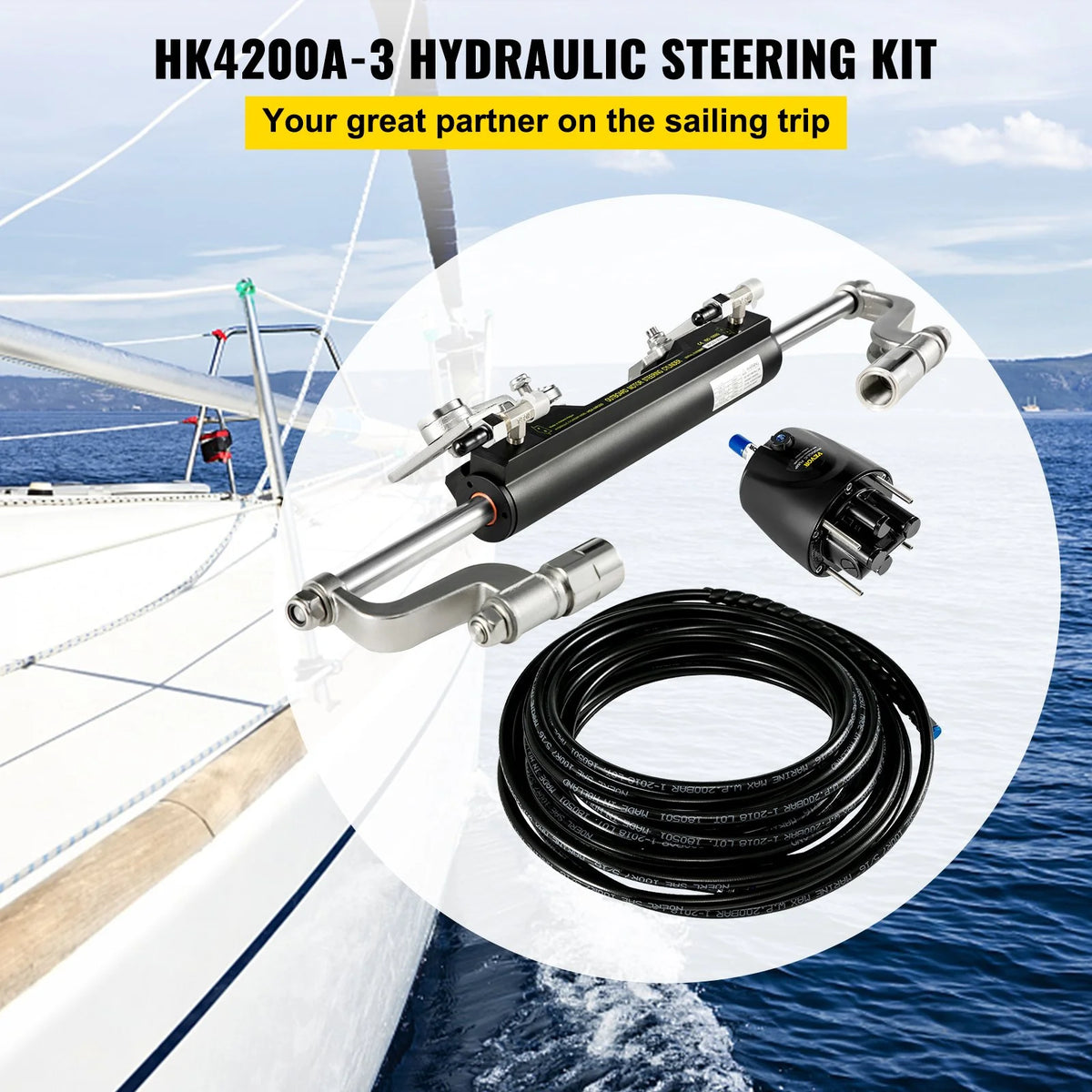 VEVOR Hydraulic Steering Kit 300HP Hydraulic Steering Compact Cylinder Hydraulic Outboard Steering Kit with Helm Pump for Boat Marine Steering System
