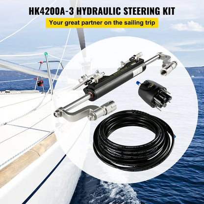 VEVOR Hydraulic Steering Kit 300HP Hydraulic Steering Compact Cylinder Hydraulic Outboard Steering Kit with Helm Pump for Boat Marine Steering System