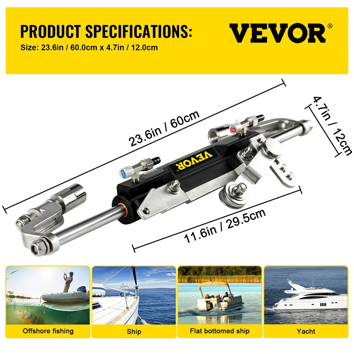 VEVOR Hydraulic Steering Kit 300HP Hydraulic Steering Compact Cylinder Hydraulic Outboard Steering Kit with Helm Pump for Boat Marine Steering System - View 6