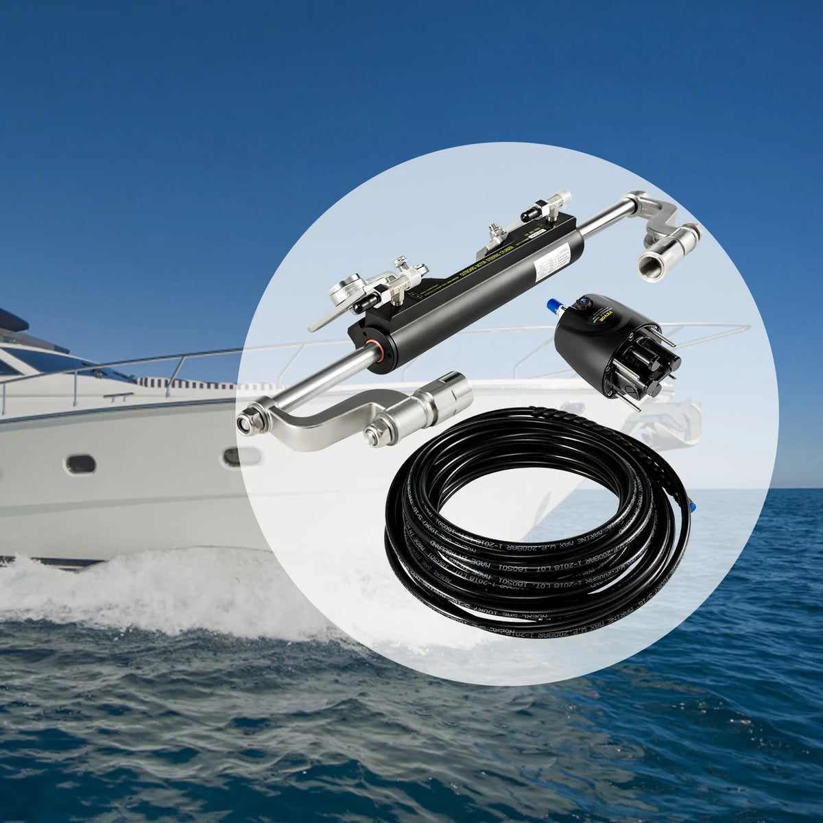 VEVOR Hydraulic Steering Kit 300HP Hydraulic Steering Compact Cylinder Hydraulic Outboard Steering Kit with Helm Pump for Boat Marine Steering System - View 7