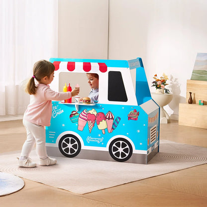 VEVOR Ice Cream Cart for Kids, 20+ PCS Ice Cream Truck Wooden Playset, Pretend Play Stand with Steering Wheel & Chalkboard, Payment Scanner & Freezer, Faucet & Sink, Suitable for Kids 3-7 Years Old - View 7