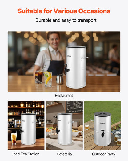VEVOR Ice Tea Dispenser, 4 Gal/15L 304 Stainless Steel Beverage Dispenser with Spigot & Handle, Suitable for Hot and Cold Drinks, for Iced Tea Coffee Water in Cafes & Restaurants - View 6