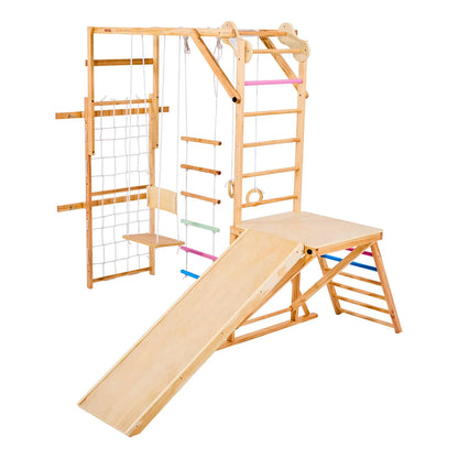 VEVOR Indoor Playground Jungle Gym 8-in-1 Wooden Indoor Playground Playset